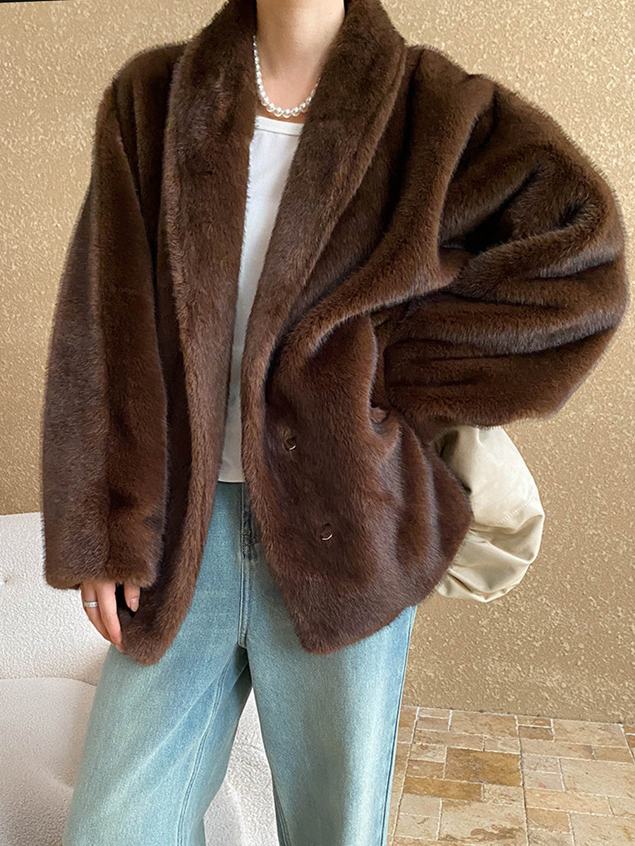 Onbely manteau en fausse fourrure avec poches pour femme mode