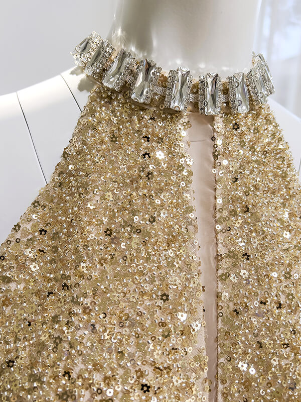 Onbely robe longue de soirée brillante paillette strass licou - onbely