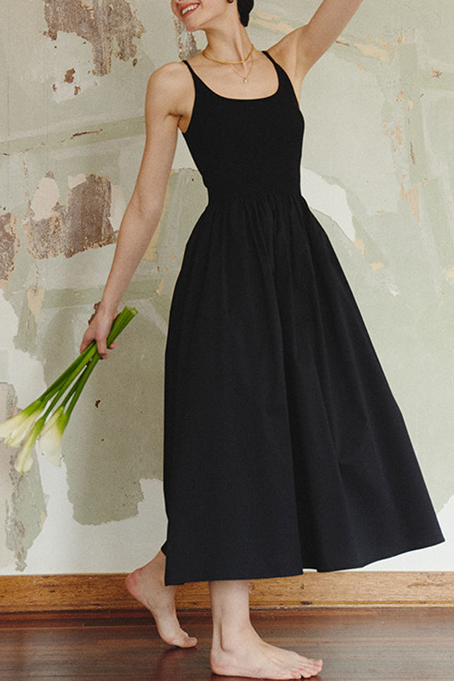 Onbely robe longue trapèze à fines brides noir - onbely