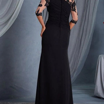 Onbely Volantée Robe en Dentelle Longue Transparent de Soirée avec Col Rond