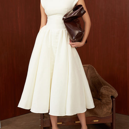 Onbely robe longue trapèze dos nu cocktail élégant blanc