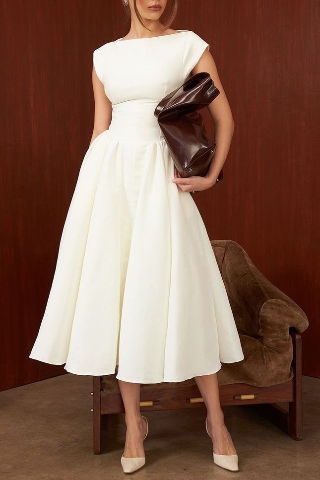 Onbely robe longue trapèze dos nu cocktail élégant blanc