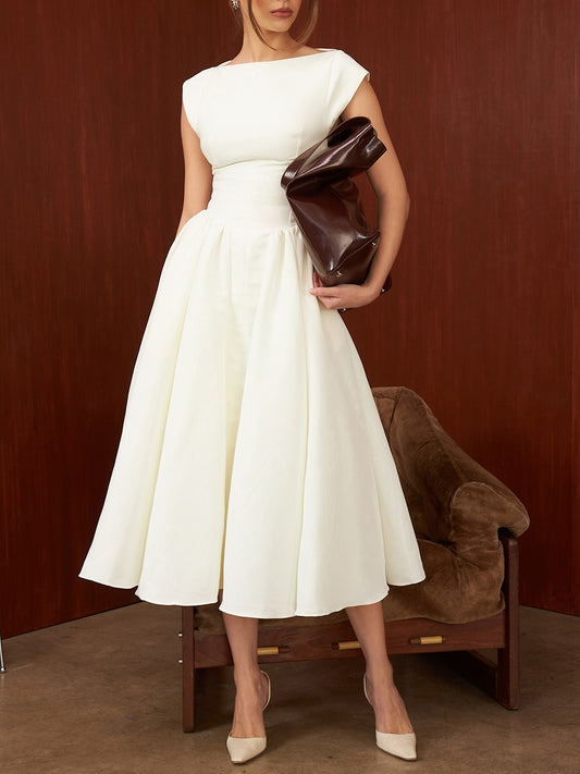 Onbely robe longue trapèze dos nu cocktail élégant blanc