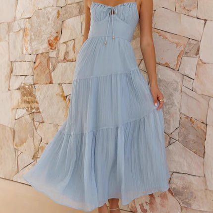 Onbely mi-longue robe à fines brides strappy vacances bleu