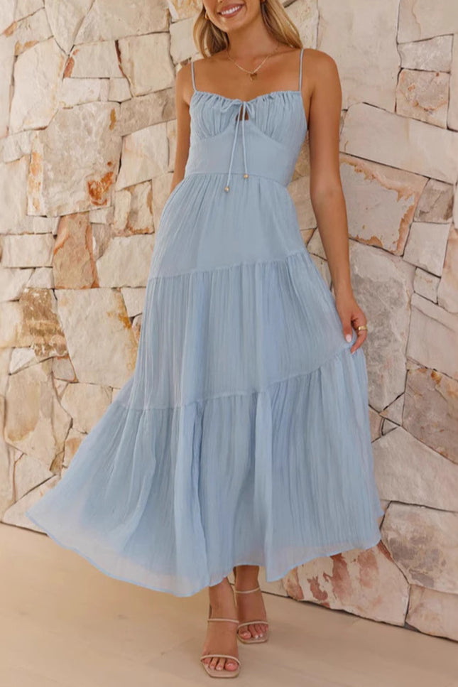 Onbely mi-longue robe à fines brides strappy vacances bleu