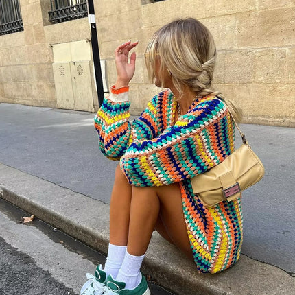 Onbely cardigan rayures arc-en-ciel femme ample casual