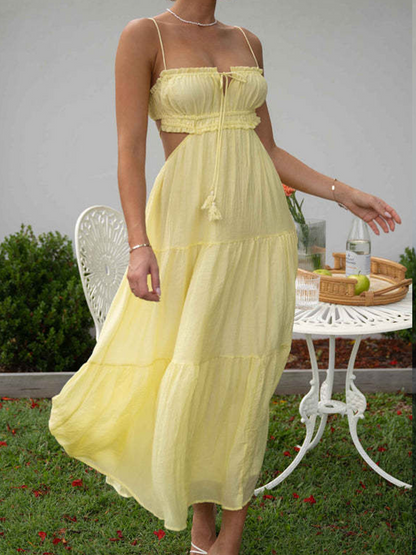 Onbely Robe longue unicolore strappy à fines brides bustier dos nu vacances
