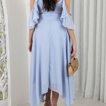 Onbely mi-longue robe irrégulière unicolore à fines brides col en V mode