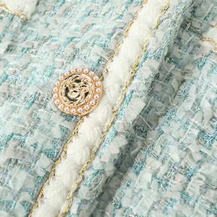 Onbely veste courte en tweed boutonnage avec poches femme élégant bleu