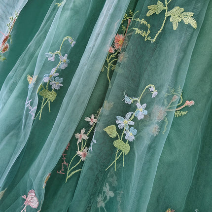 Onbely robe de soirée maxi longue en tulle brodé à la Bridgerton avec manches bouffantes vertes pour un mariage