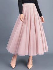 Onbely long tulle skirt elastic waist for women fashion