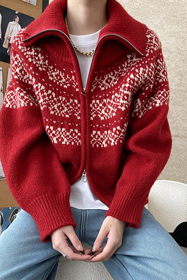 Onbely pull jacquard fermeture éclair pour femme vintage noël