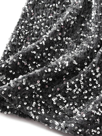 Onbely jupe longue fendu le côté velours brillante paillette femme