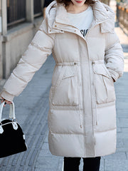 Onbely women's winter long cotton coat with hooded pockets