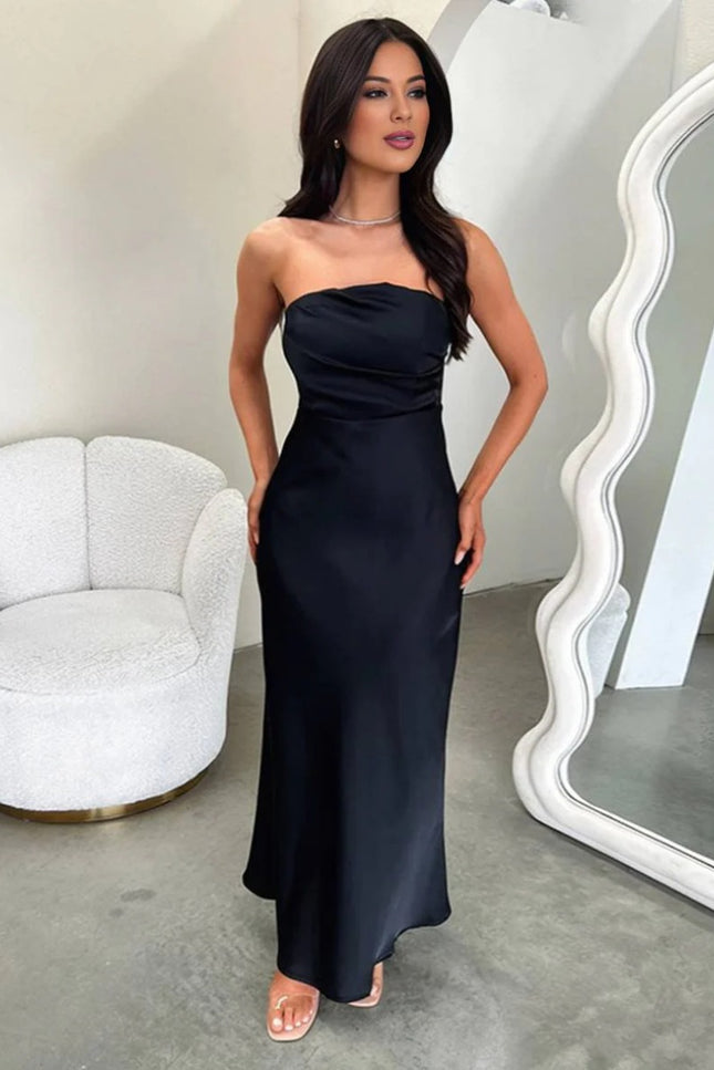 Onbely robe longue en satin bustier dos nu sans manches femme élégante soirée invité mariage bal de promo