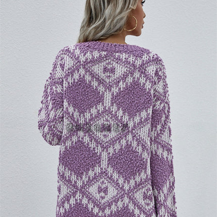 Onbely pull tissu tricoté col en V manches longues mode décontractée tous les jours bureau