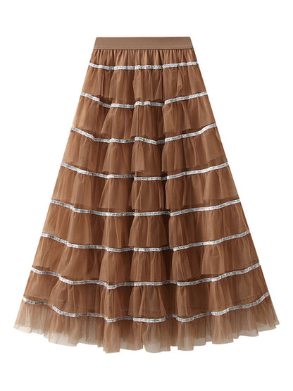 Onbely jupe à volants superposés longue tulle brillante paillette femme