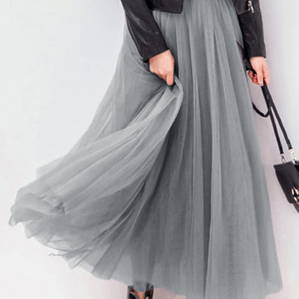 Onbely jupe longue tulle gris taille élastique pour femme - onbely