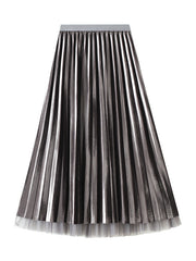 Onbely elegant women's pleated velvet tulle long skirt