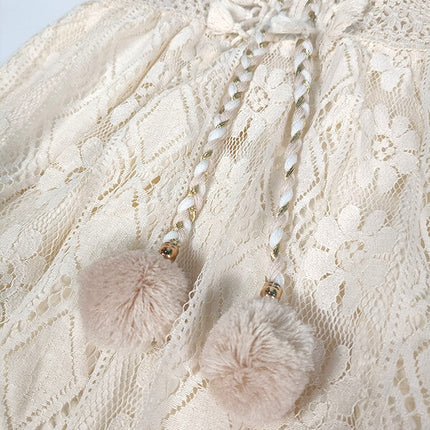 Onbely long bohemian dress with embroidery and pompoms short front and long back boho dress