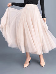 Onbely long tulle skirt elastic waist for women fashion