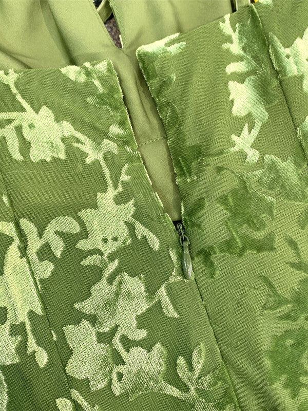 Onbely mi-longue robe moulante vert jacquard velours - onbely
