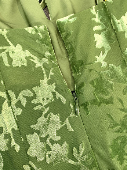 Onbely mi-longue robe moulante vert jacquard velours - onbely