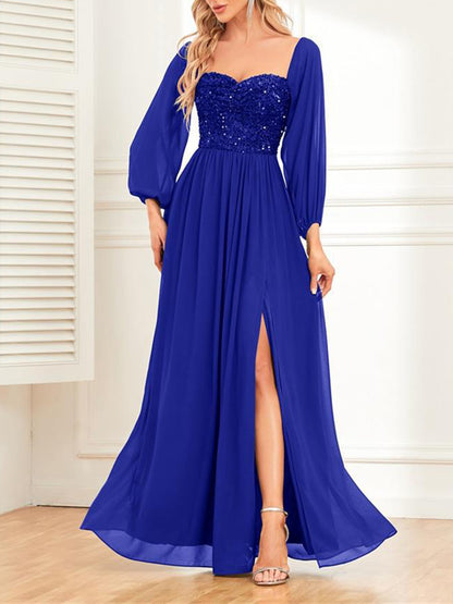 Onbely Robe de soirée maxi longue fendue sur le côté brillante avec paillettes pour un mariage femme cérémonie