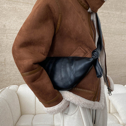 Onbely manteau aviateur en suedine laine pour femme hiver