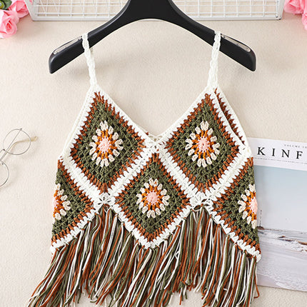 Onbely Débardeur Bohème en Crochet avec Franges Décoratives pour Vacances et Plage boho dress