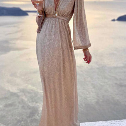 Onbely robe longue brillante paillette élégant champagne - onbely