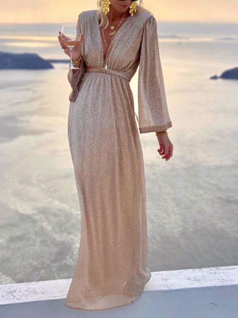 Onbely robe longue brillante paillette élégant champagne - onbely