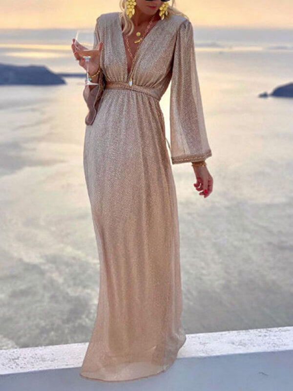 Onbely robe longue brillante paillette élégant champagne - onbely