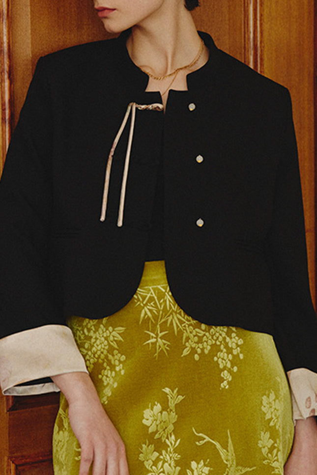 Onbely veste élégante à boutons chinois avec poches et col montant