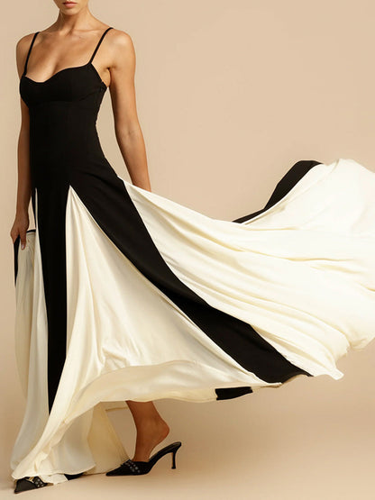 Onbely Robe longue bicolore noir et blanc à fines brides élégante de soirée