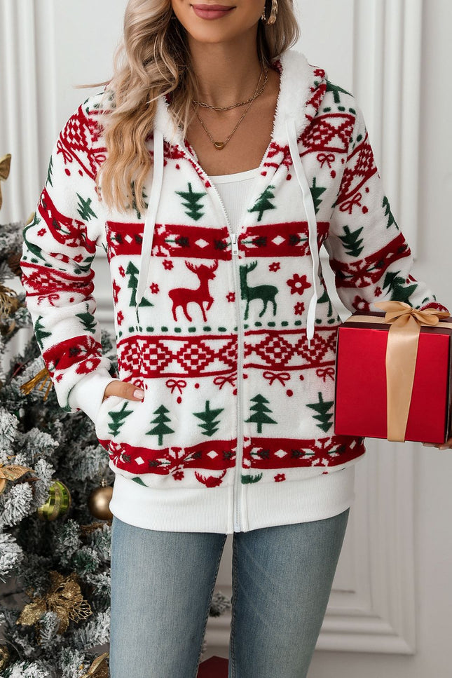 Veste à capuche zippée avec cordon et motifs de Noël