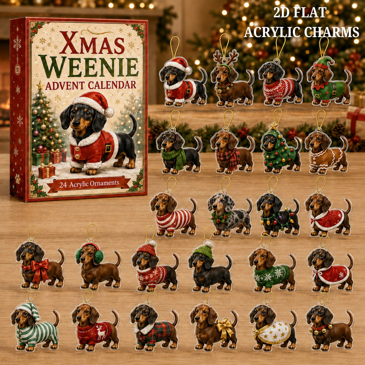 Xmas Weenie Advent Calendar 2026 - 24-Day Festive Countdown, Acrylic Charms Blind Box - Gift For Dachshund Lovers