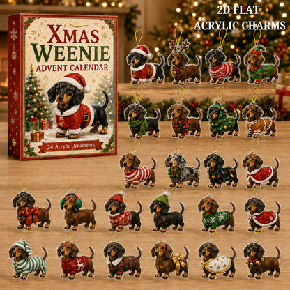 Xmas Weenie Advent Calendar 2026 - 24-Day Festive Countdown, Acrylic Charms Blind Box - Gift For Dachshund Lovers