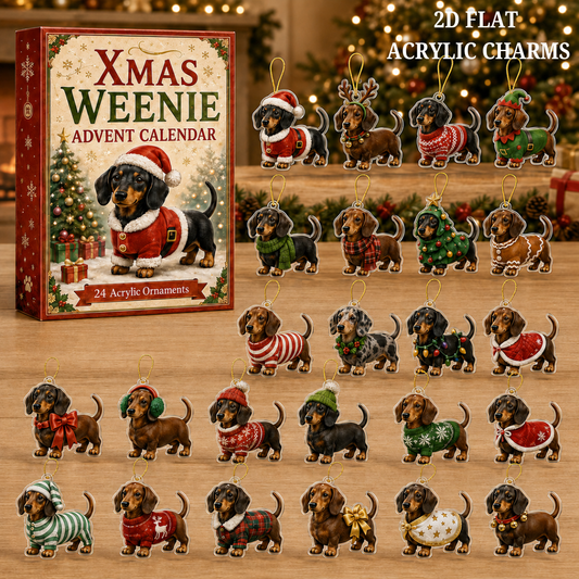 Xmas Weenie Advent Calendar 2026 - 24-Day Festive Countdown, Acrylic Charms Blind Box - Gift For Dachshund Lovers