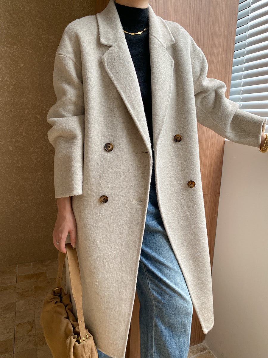 Onbely manteau en laine longue double boutonnage col revers pour femme