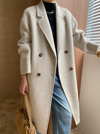 Onbely manteau en laine longue double boutonnage col revers pour femme