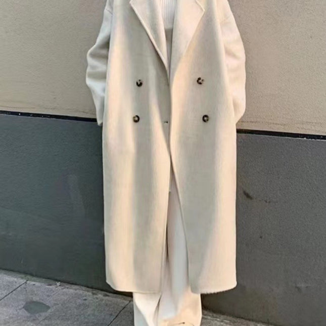 Onbely manteau en laine longue double boutonnage avec poches beige