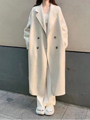 Onbely long double-breasted wool coat with beige pockets