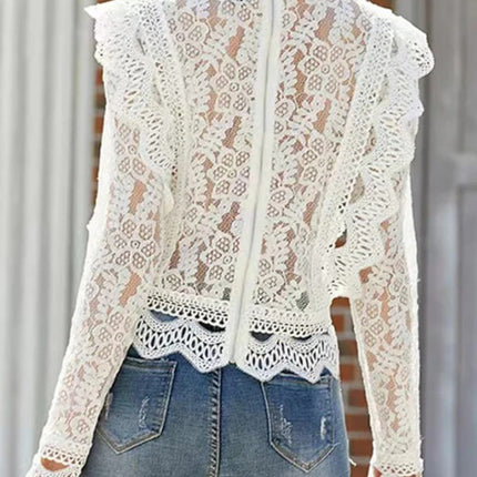 Onbely hauts broderie anglaise avec fermeture éclair col rond élégant femme