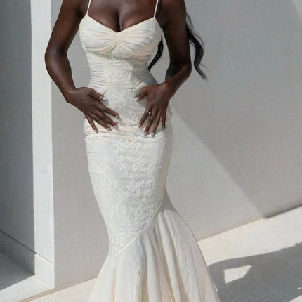 Onbely Robe de soirée longue moulante en dentelle et mousseline style sirène