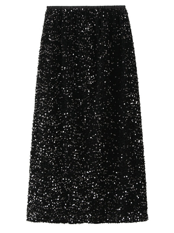 Onbely jupe longue fendu le côté velours brillante paillette femme