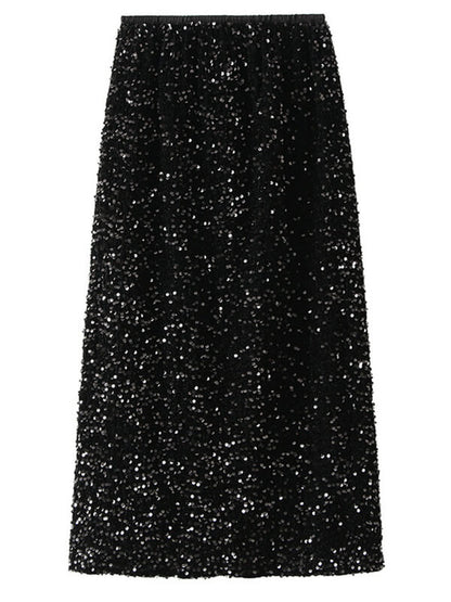 Onbely jupe longue fendu le côté velours brillante paillette femme