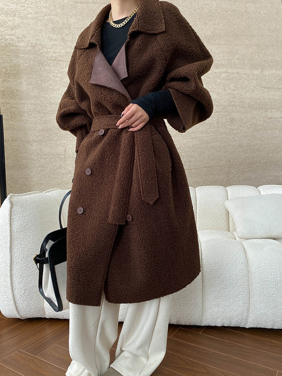 Onbely manteau teddy coat longue double boutonnage col revers femme