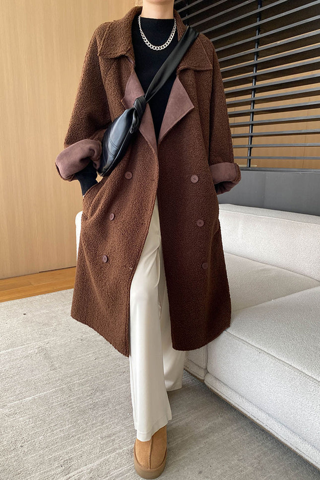 Onbely manteau teddy coat longue double boutonnage col revers femme