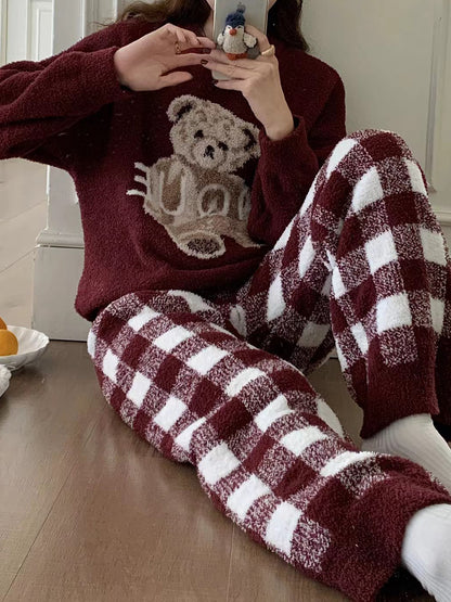 Onbely ensemble de pyjama polaire nounours ours carreaux femme noël